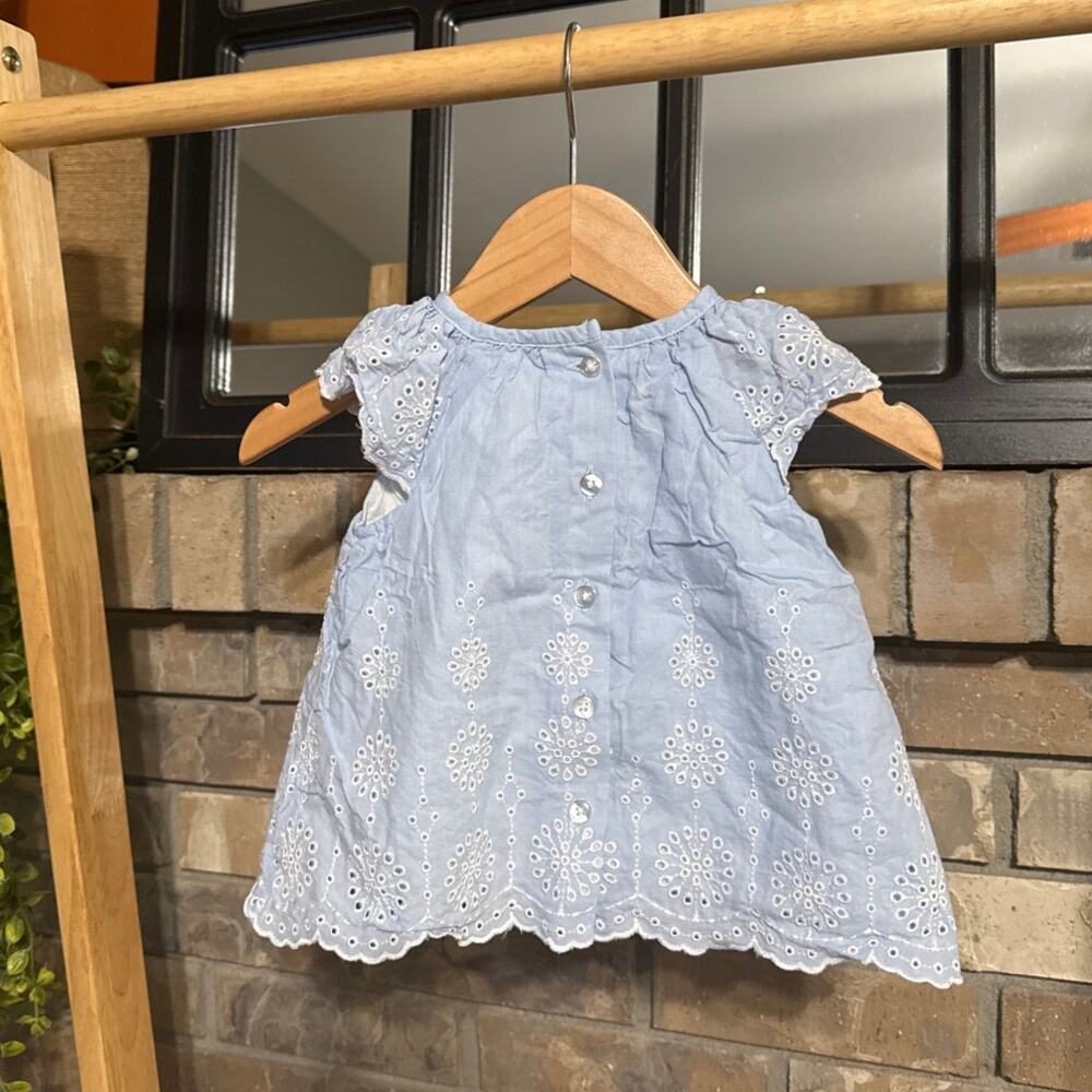 Little Me Blue Linen Eyelet Top - VGUC - 6M - Picture 2 of 4